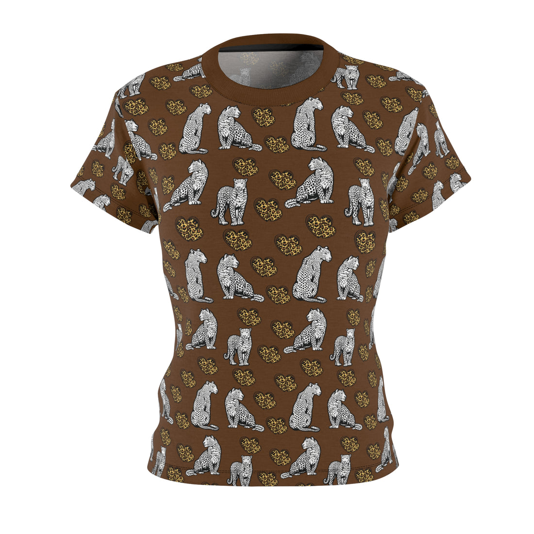 Brown Cheetah Hearts AOP Women's Cap Sleeves T-shirt