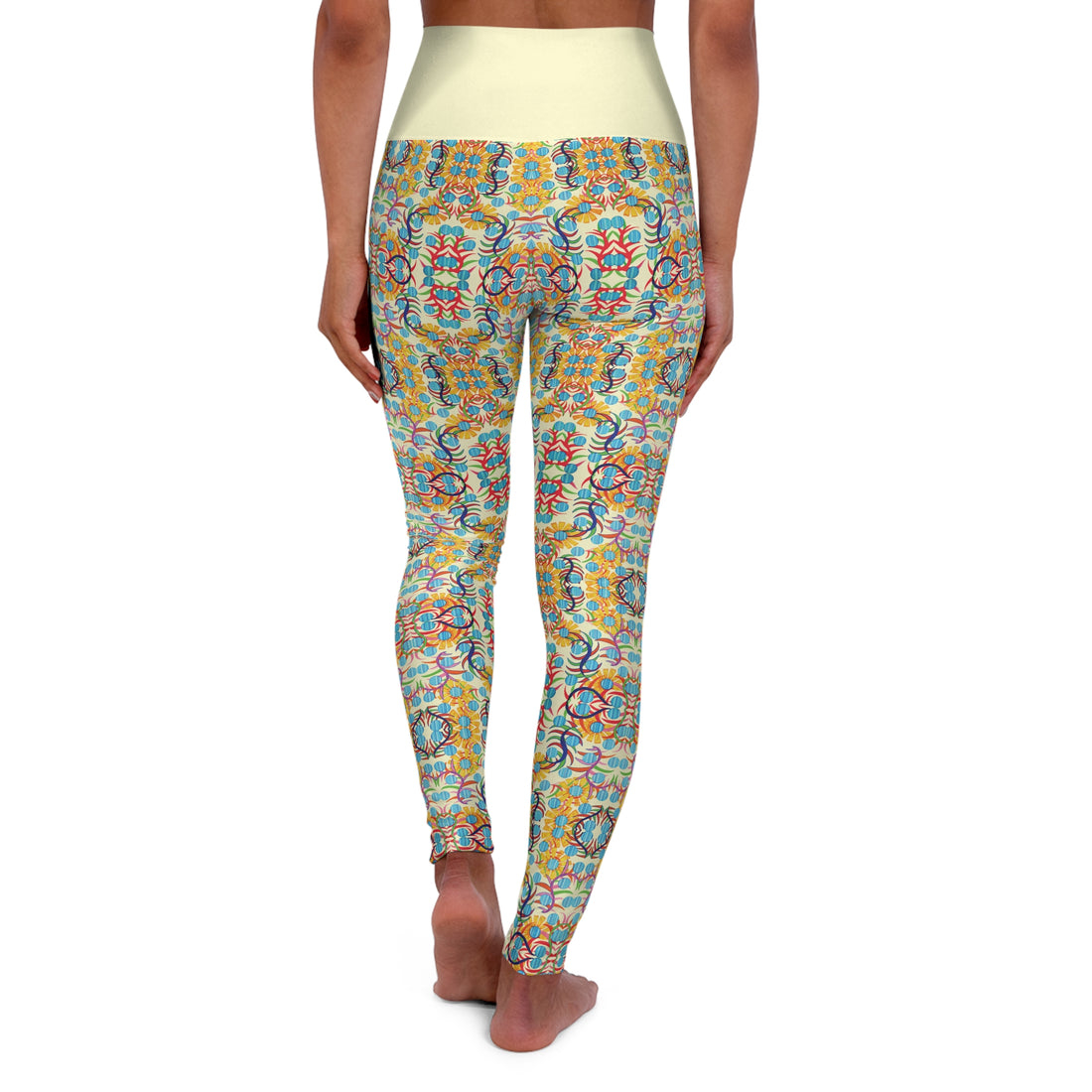 Cream Sunflower Yoga Leggings