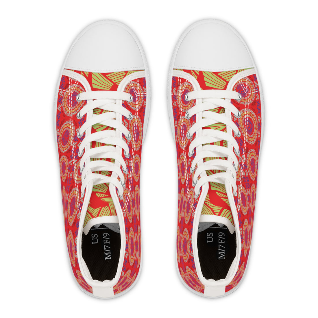 Red Geo Lion Head Women's High Top Sneakers