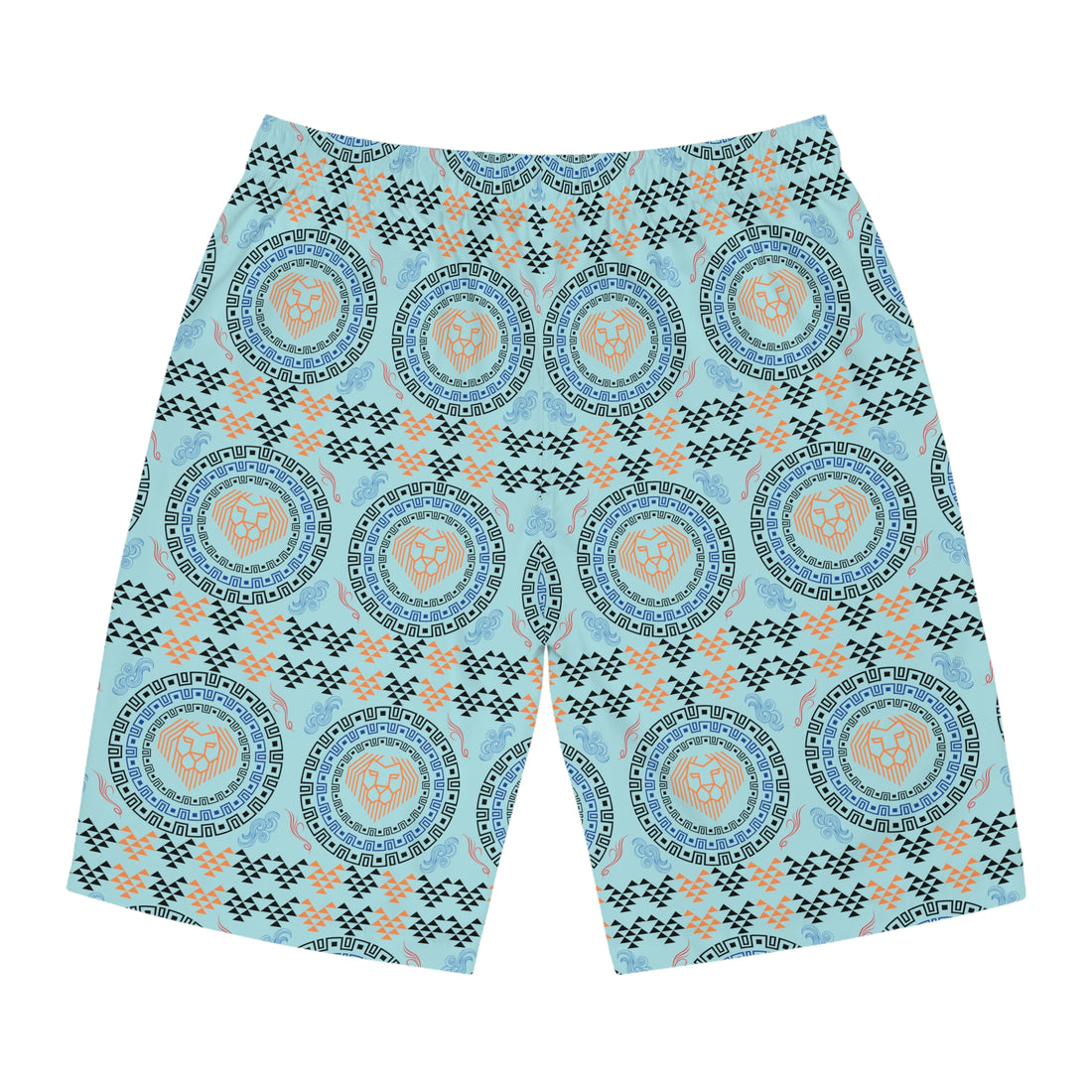 Icy Blue Geo Lion Head Men's Board Shorts (AOP)