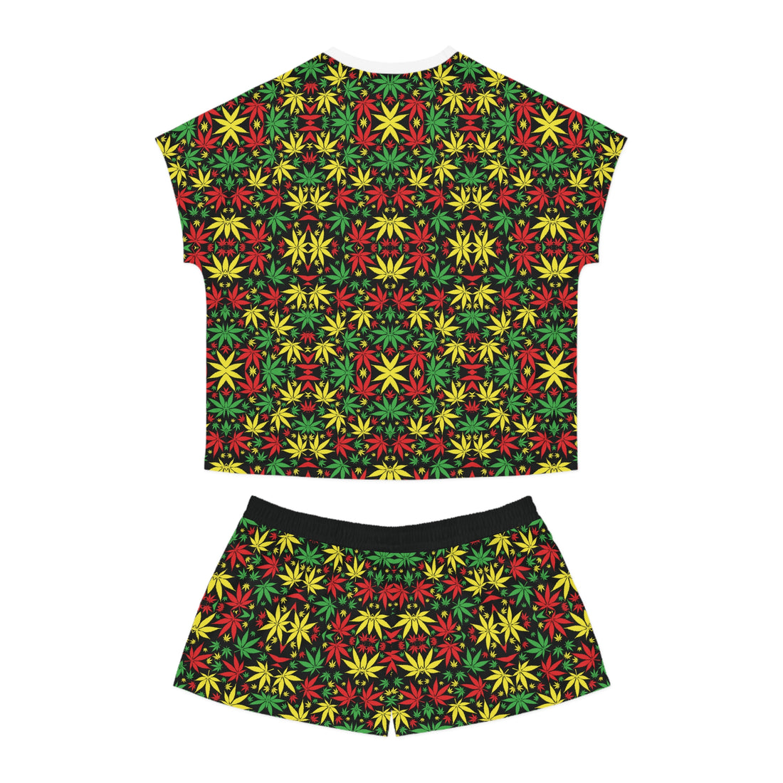 Black Tropical Rasta Toned Short Pajama Set (AOP)
