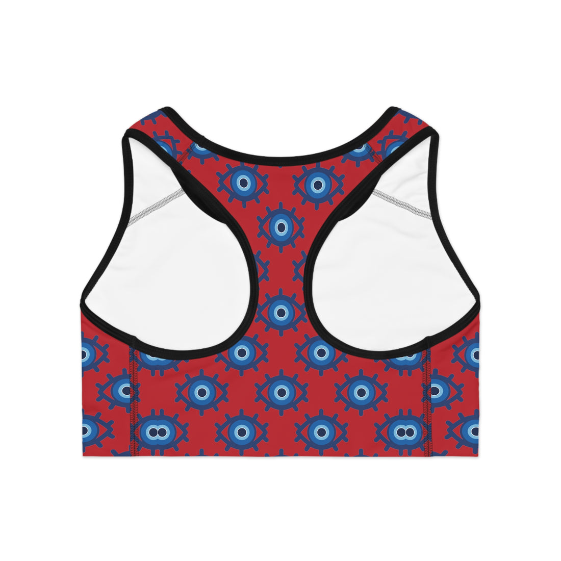 Deep Red Evil Eye (AOP) Sports Bra