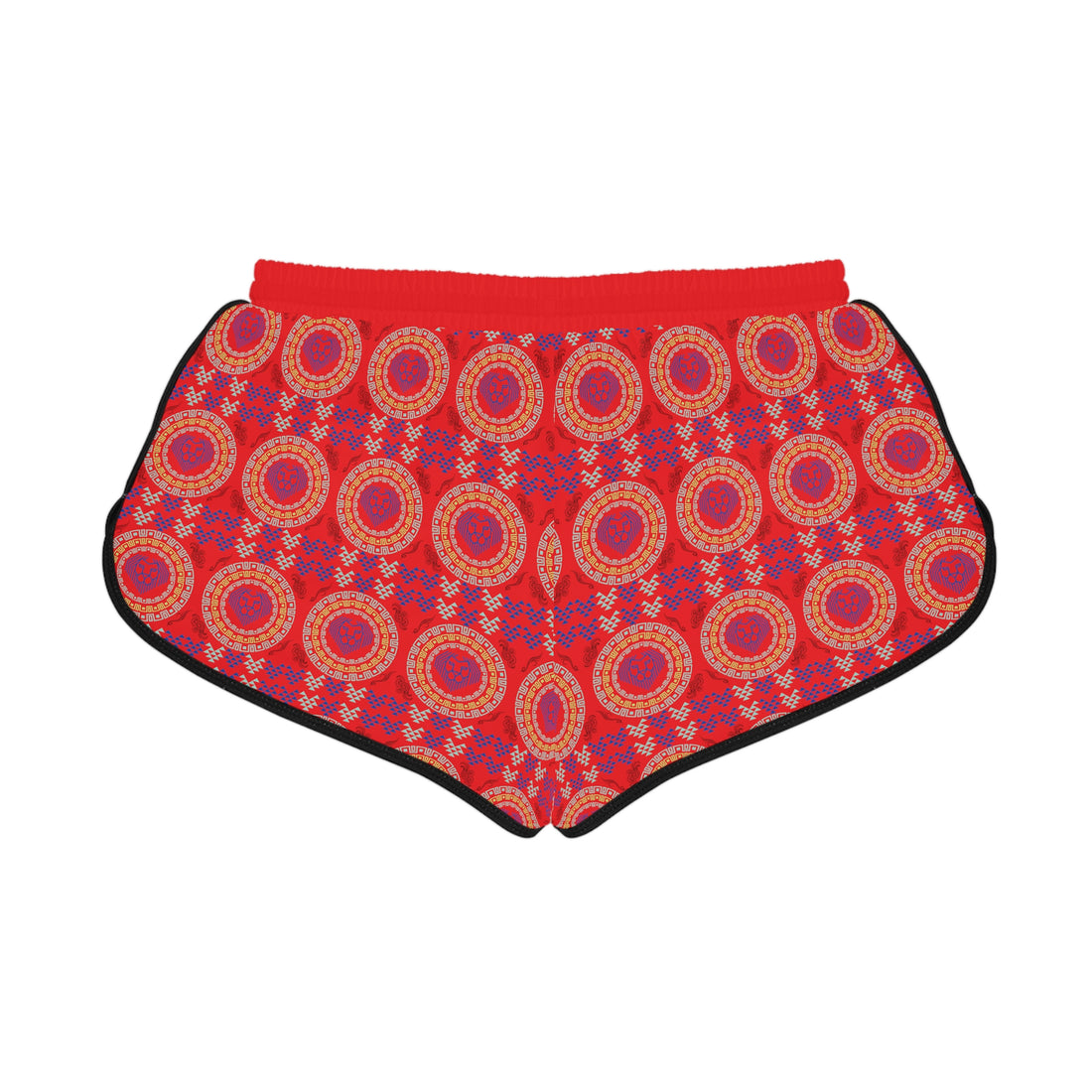 Red Geo Lion Head Relaxed Gym Shorts