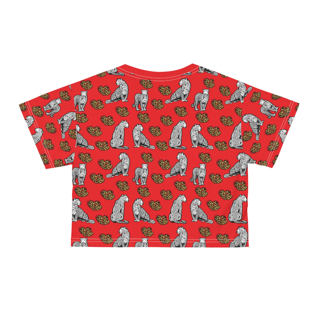 Red Cheetah Hearts AOP Crop Tee