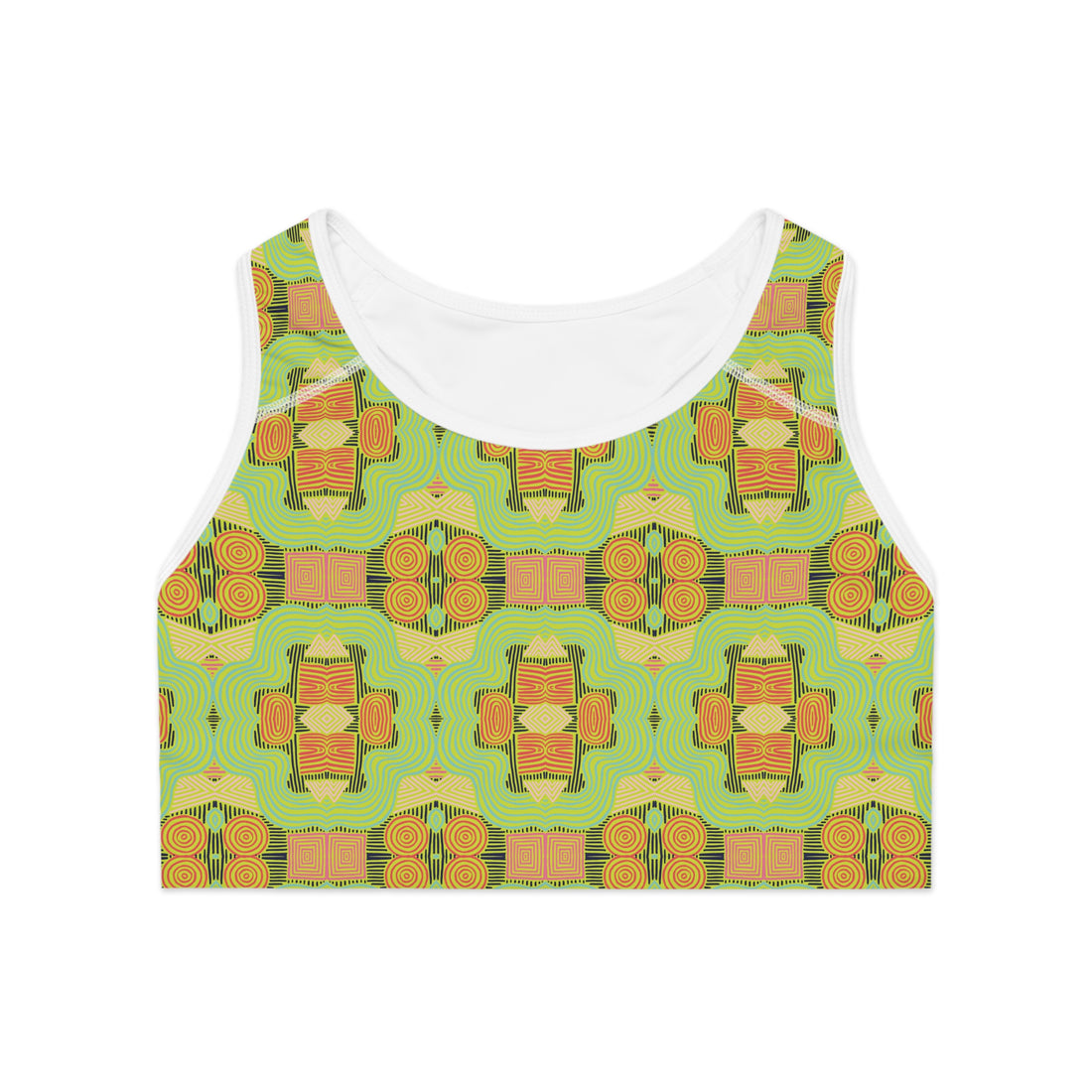 Lime Geometric Print (AOP) Racerback Sports Bra