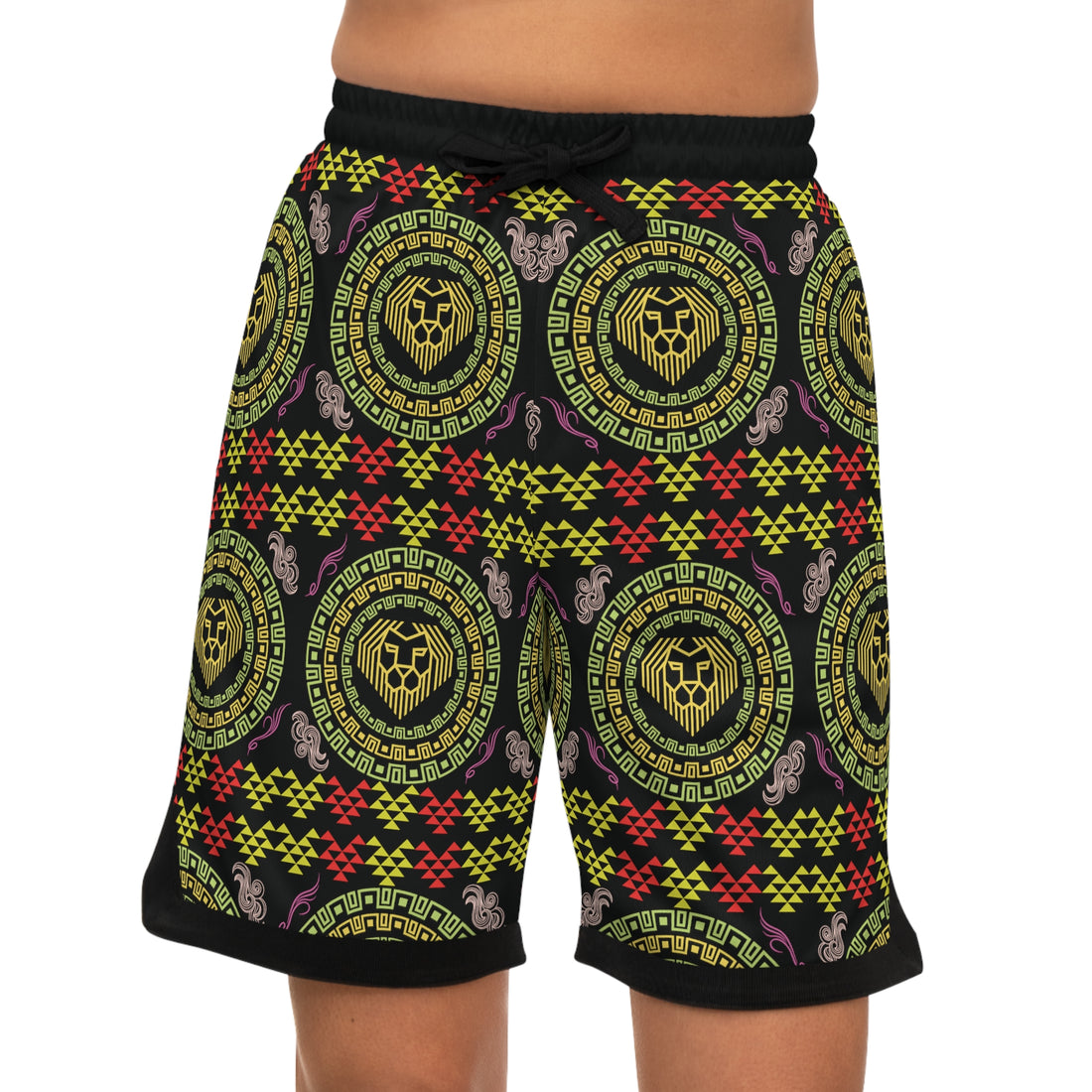 Black Lion Head Basketball Rib Shorts (AOP)