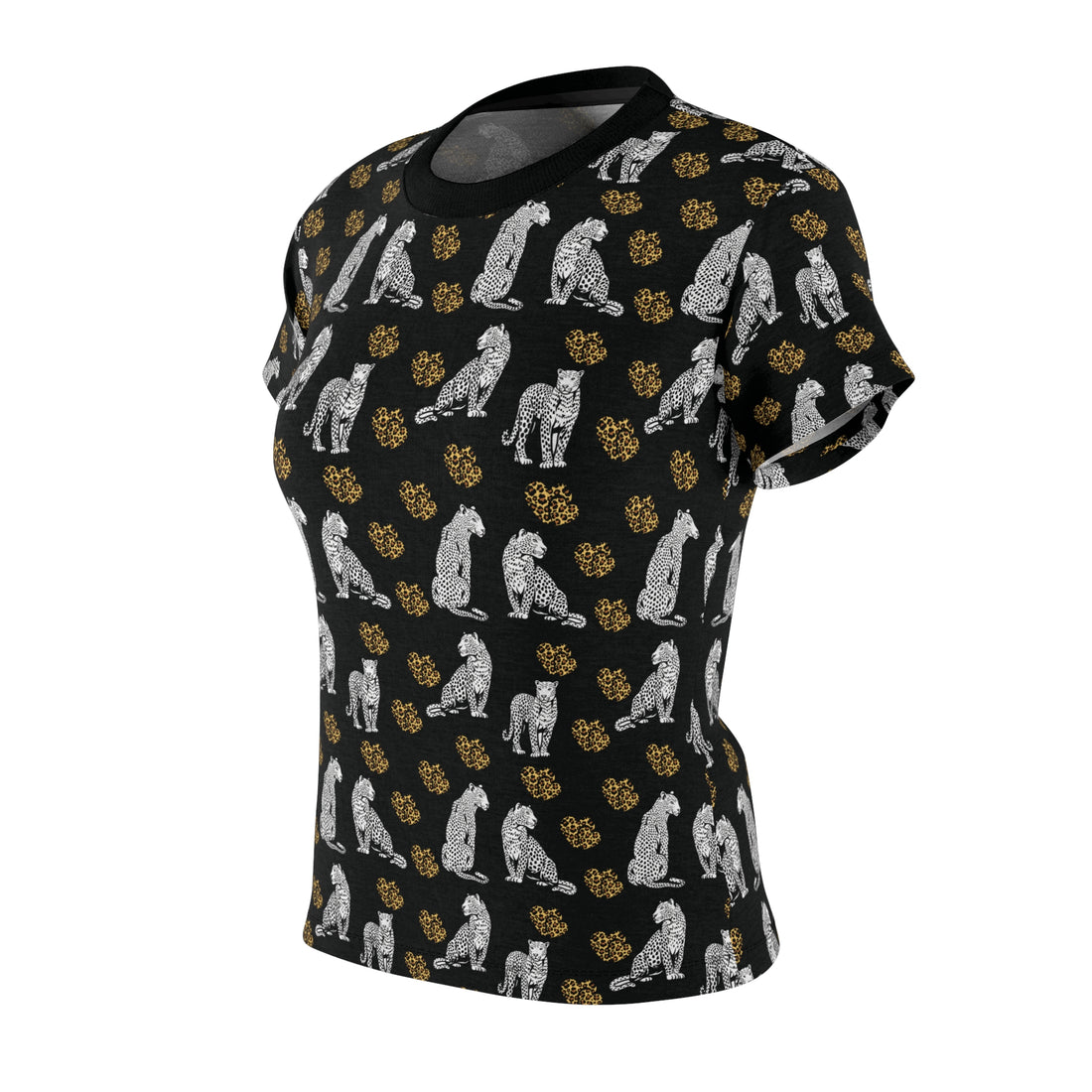 Black Cheetah Hearts AOP Women's Cap Sleeves T-shirt