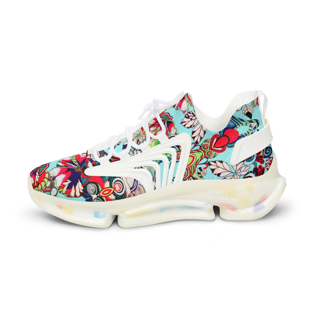Icy Blue Floral Pop OTT Men's Mesh Knit Sneakers