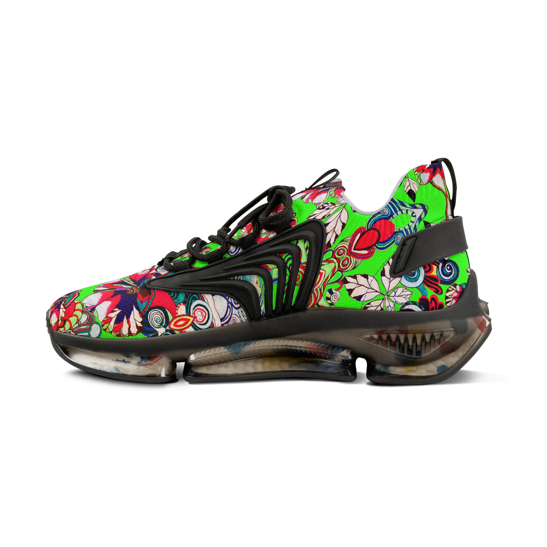 Neon Green Floral Pop OTT Men's Mesh Knit Sneakers