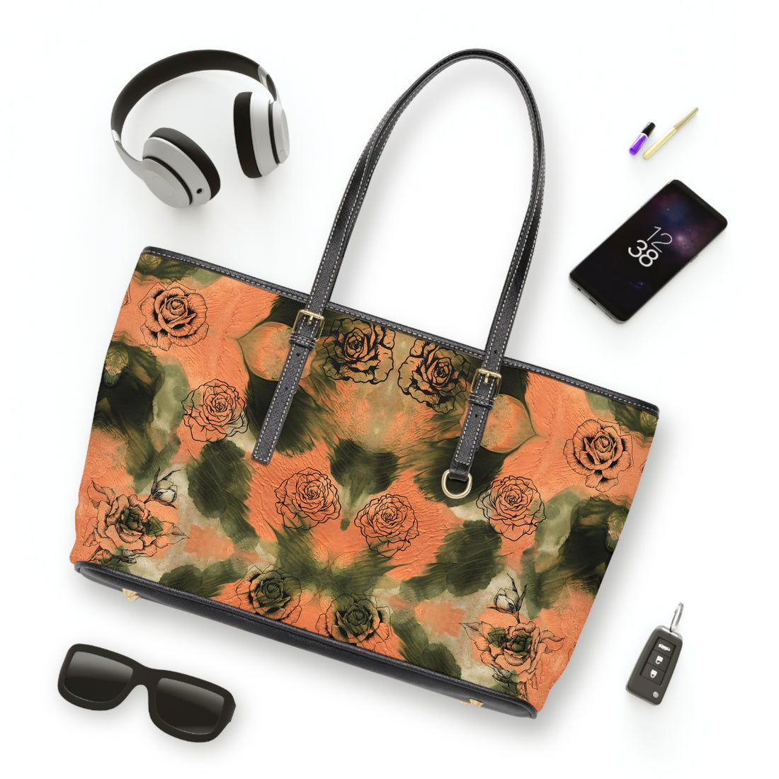 Rose Brush Stroke PU Leather Shoulder Bag