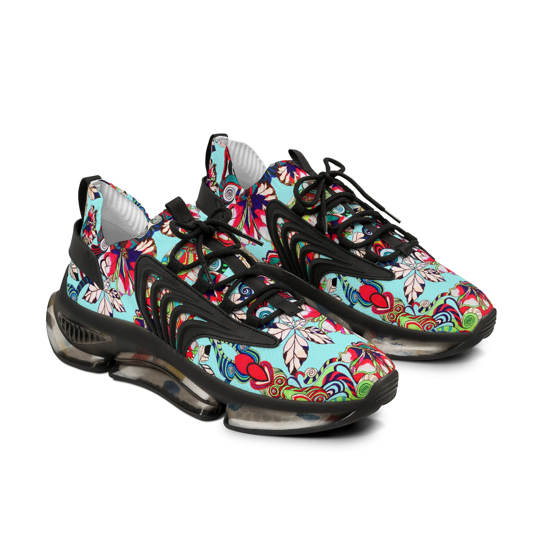 icy blue men's graphic floral print mesh knit sneakers