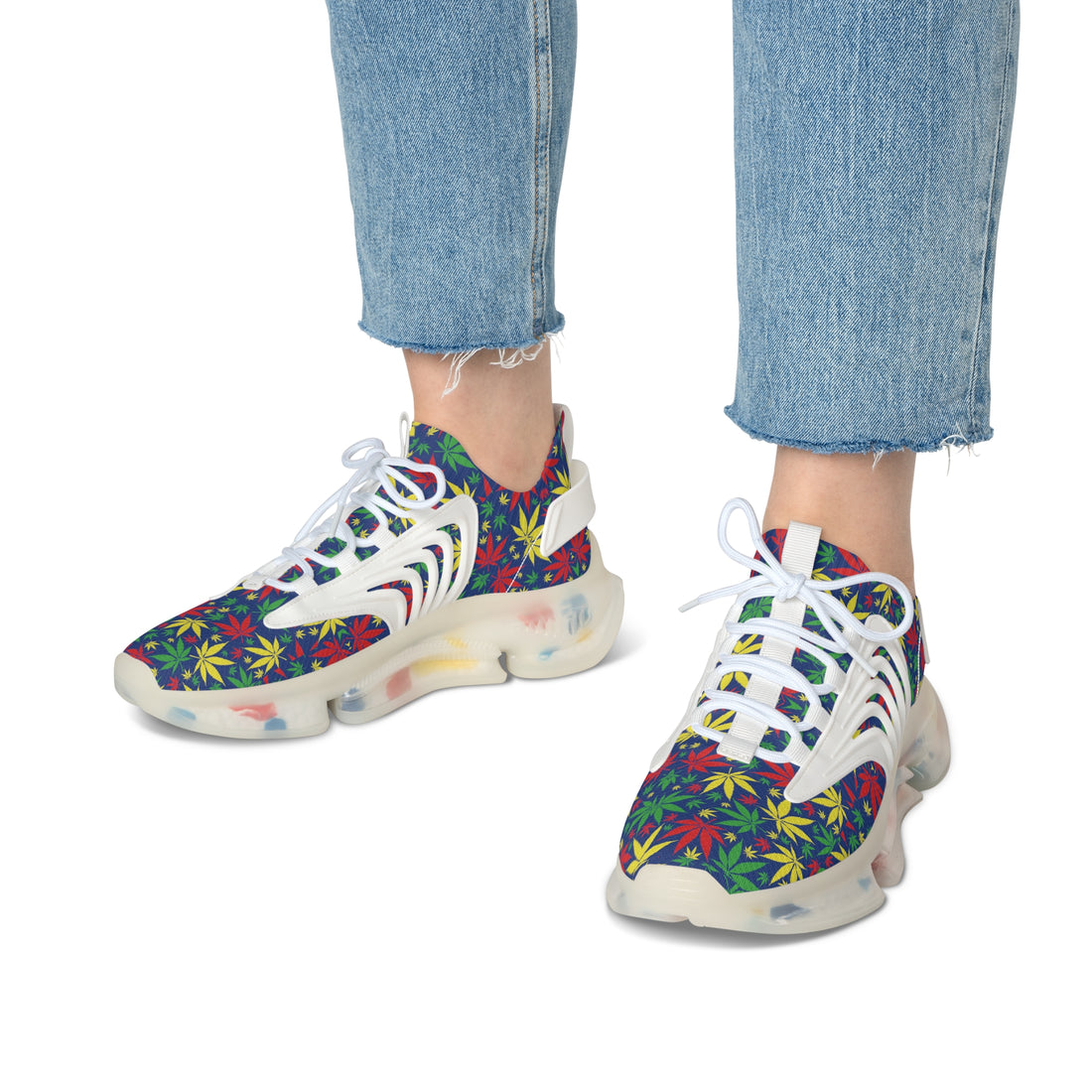 Blue Tropical Rasta Toned Women's Mesh Knit Sneakers