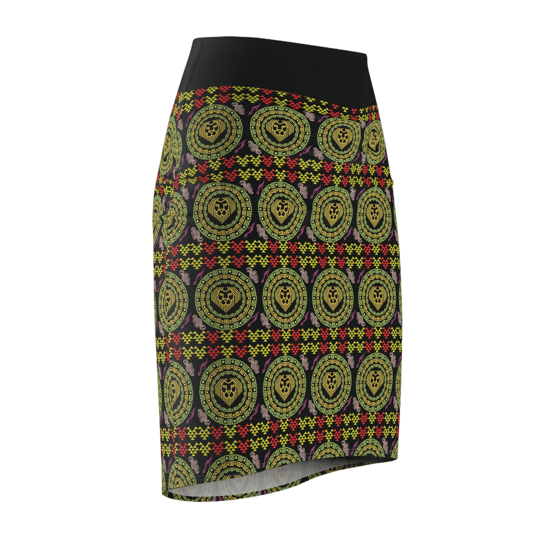 Black Geo Lion Head Pencil Skirt