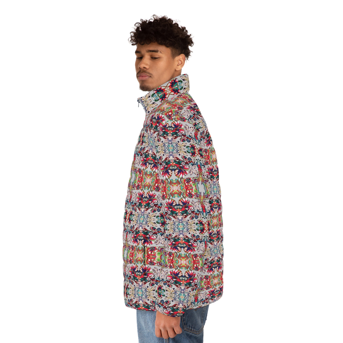 Slate Artsy Floral Pop Men's Puffer Jacket