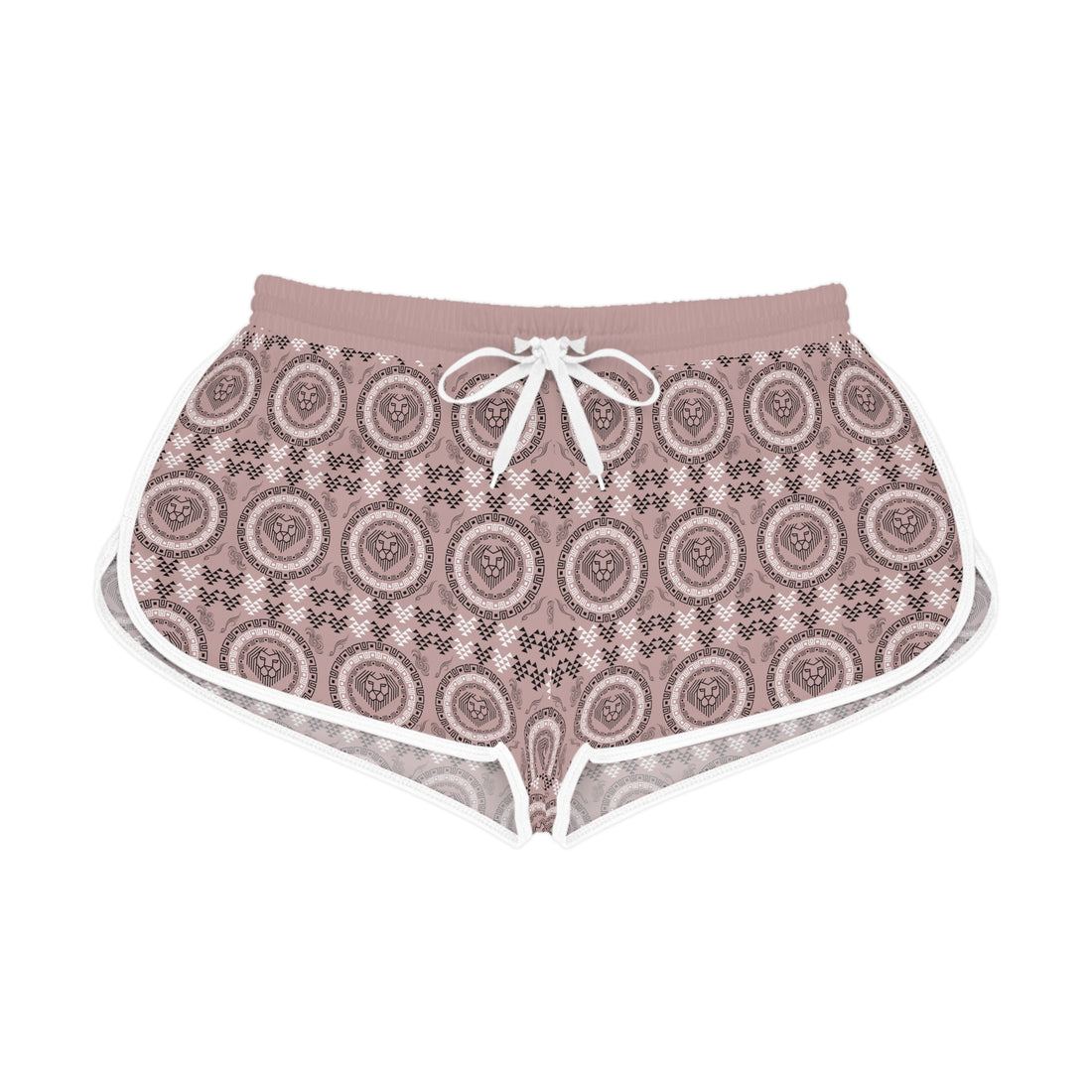 Taupe Geo Lion Head Relaxed Gym Shorts