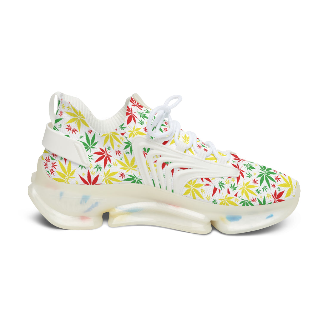White Tropical Rasta Toned Women's Mesh Knit Sneakers
