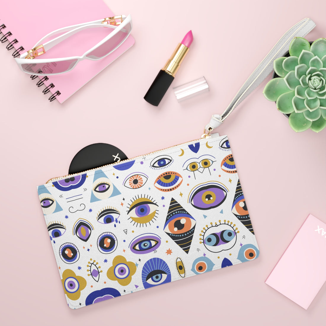 abstract evil eye print clutch bag