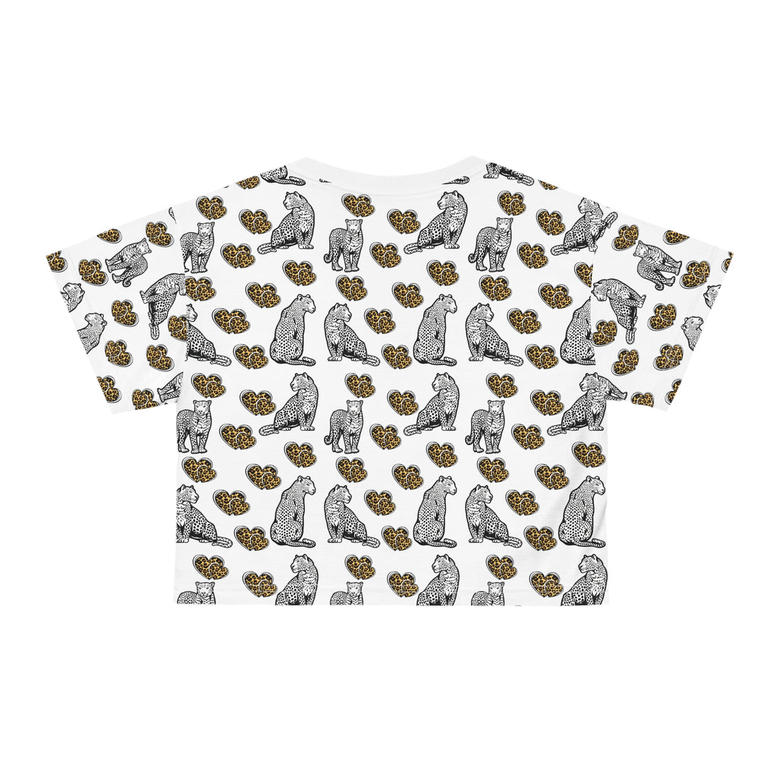 White Cheetah Hearts AOP Crop Tee