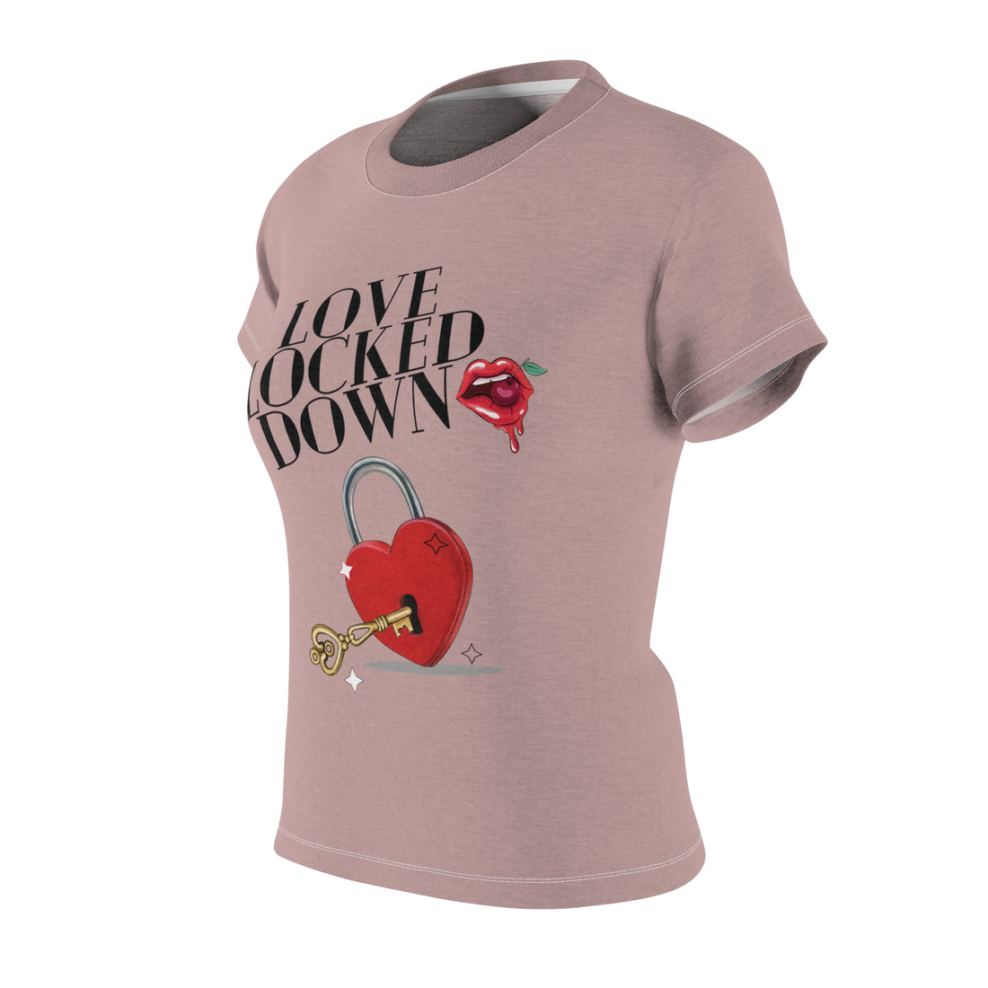 Taupe Love Locked Typography AOP Women's Cap Sleeves T-shirt