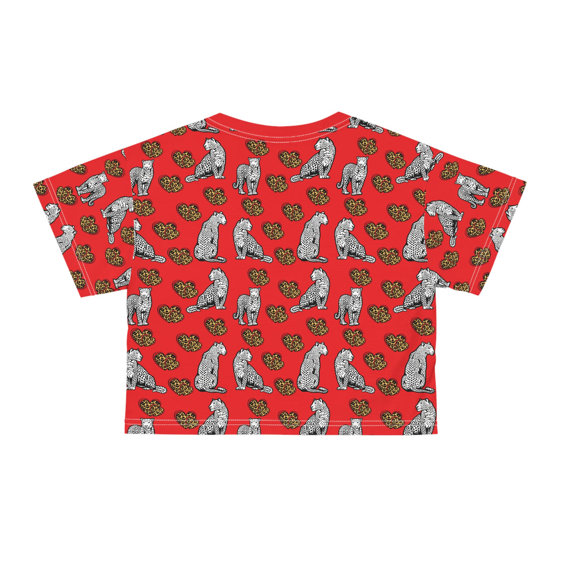 Red Cheetah Hearts AOP Crop Tee