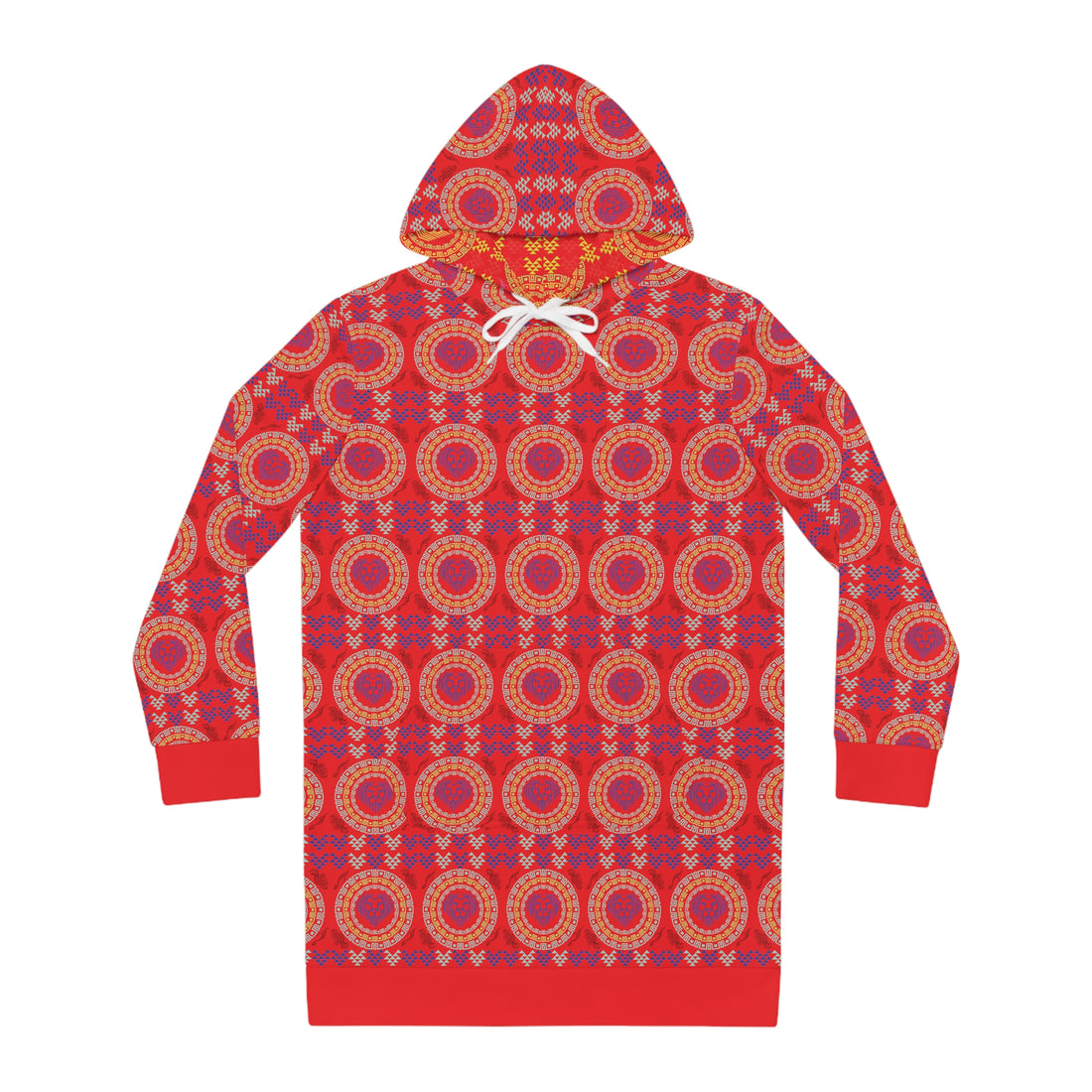 Red Geo Lion Head Hoodie Dress (AOP)