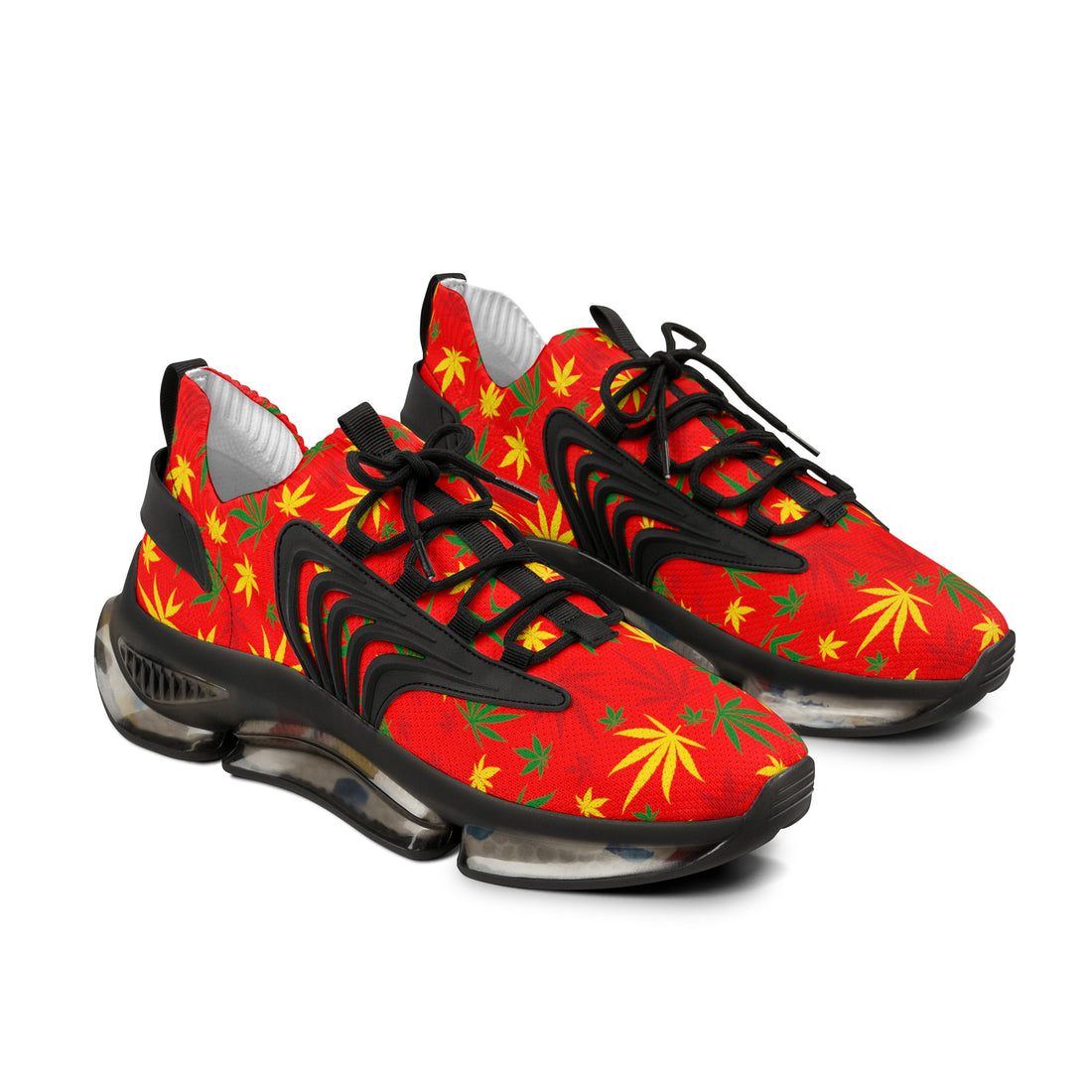 Red Tropical Rasta Toned Men's Mesh Knit Sneakers