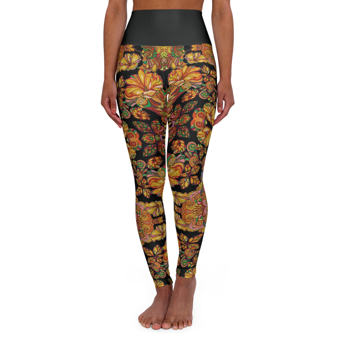 Black Artsy Floral Racerback Sports Bra & Yoga Leggings Bundle
