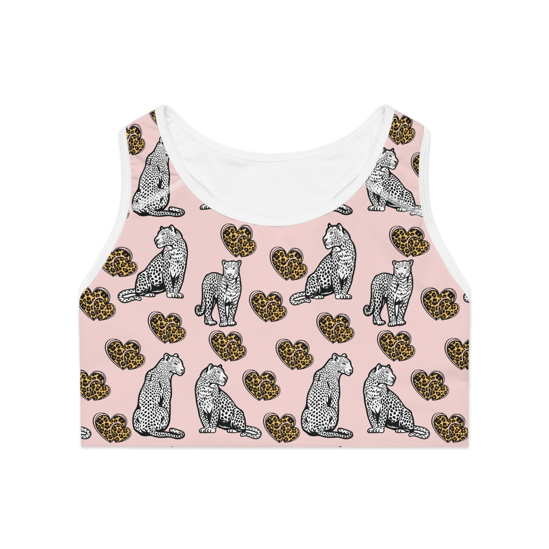 Pale Pink Cheetah Hearts Racer Back Sports Bra & Yoga Leggings Bundle