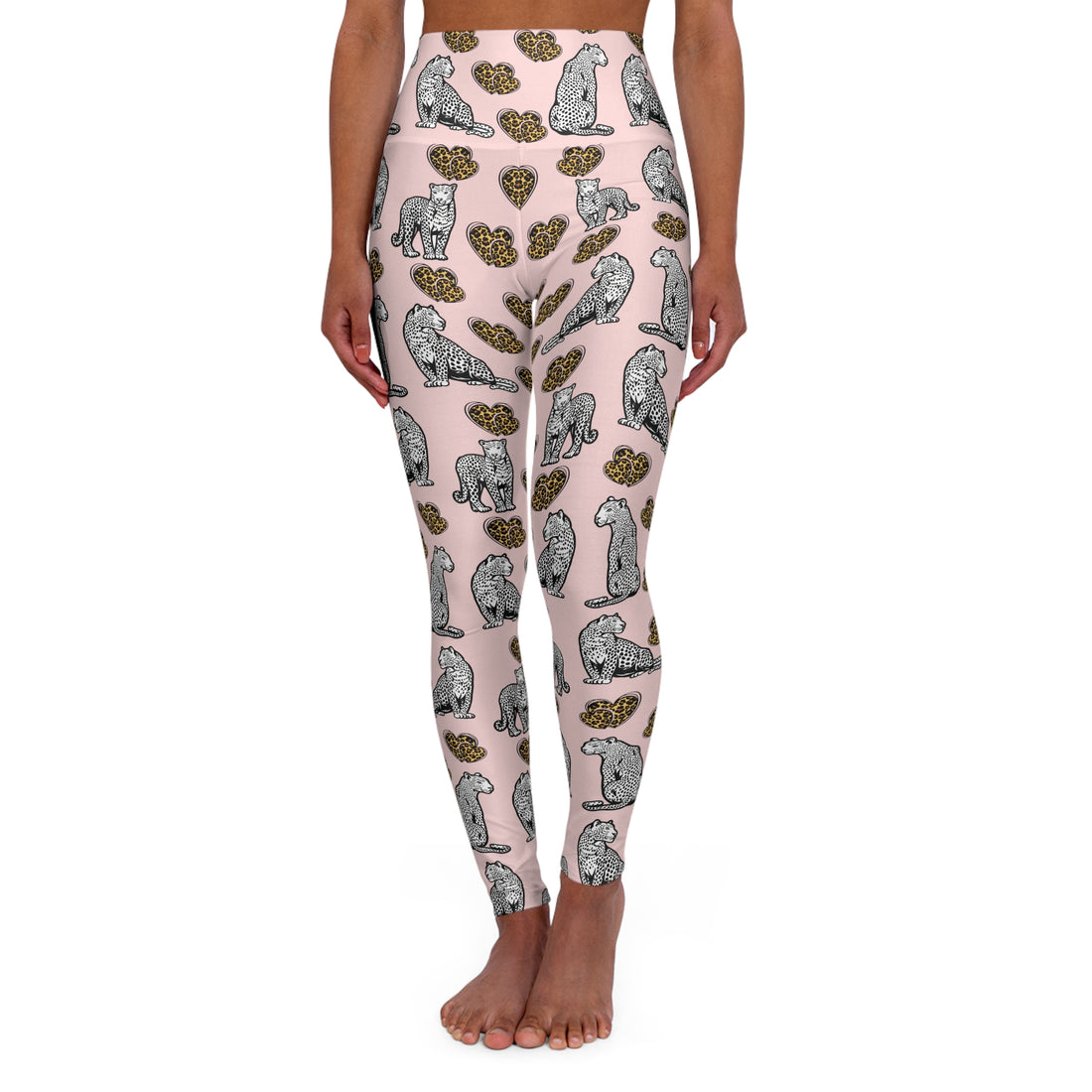 Pale Pink Cheetah Hearts Racer Back Sports Bra & Yoga Leggings Bundle