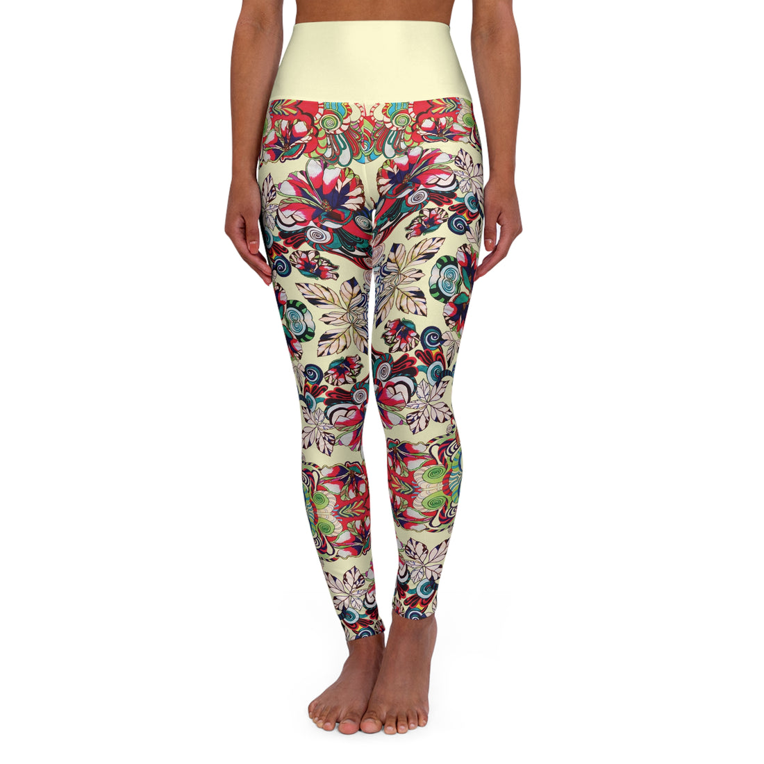 Cream Graphic Floral Sports Bra & Yoga Leggings Bundle
