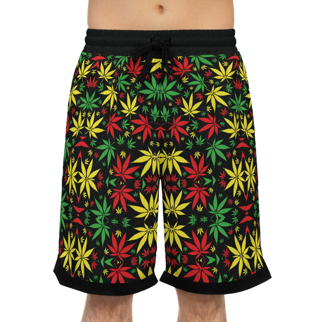 Black Rasta Toned  Basketball Rib Shorts (AOP)