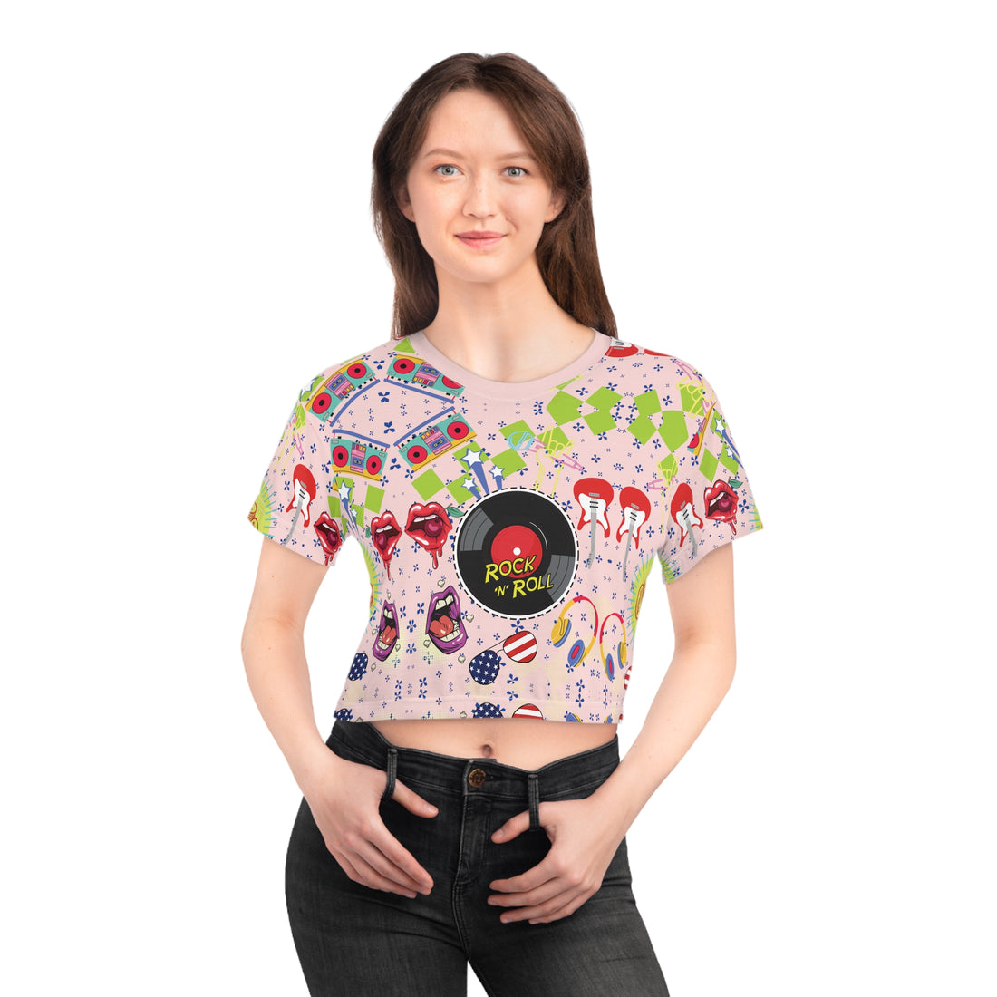 Rock N' Roll AOP Crop Tee