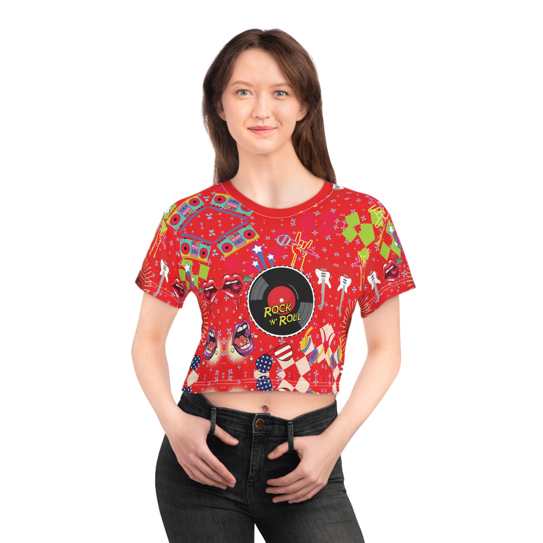 Rock N' Roll AOP Crop Tee