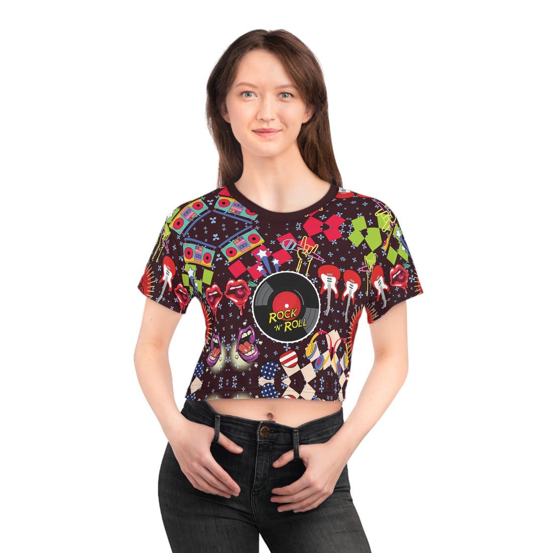 Rock N' Roll AOP Crop Tee