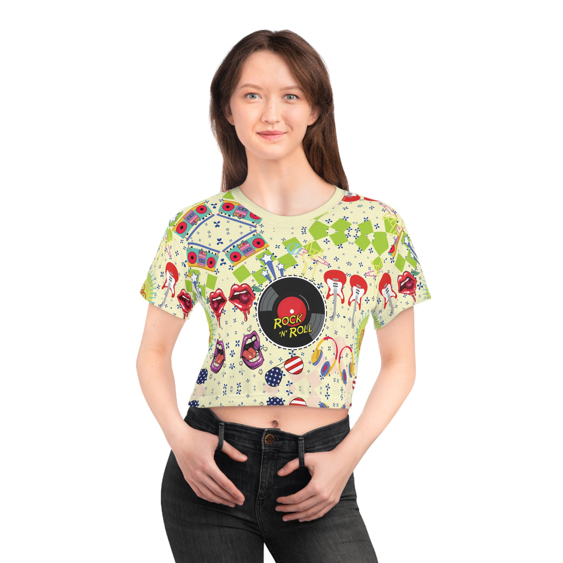 Rock N' Roll AOP Crop Tee