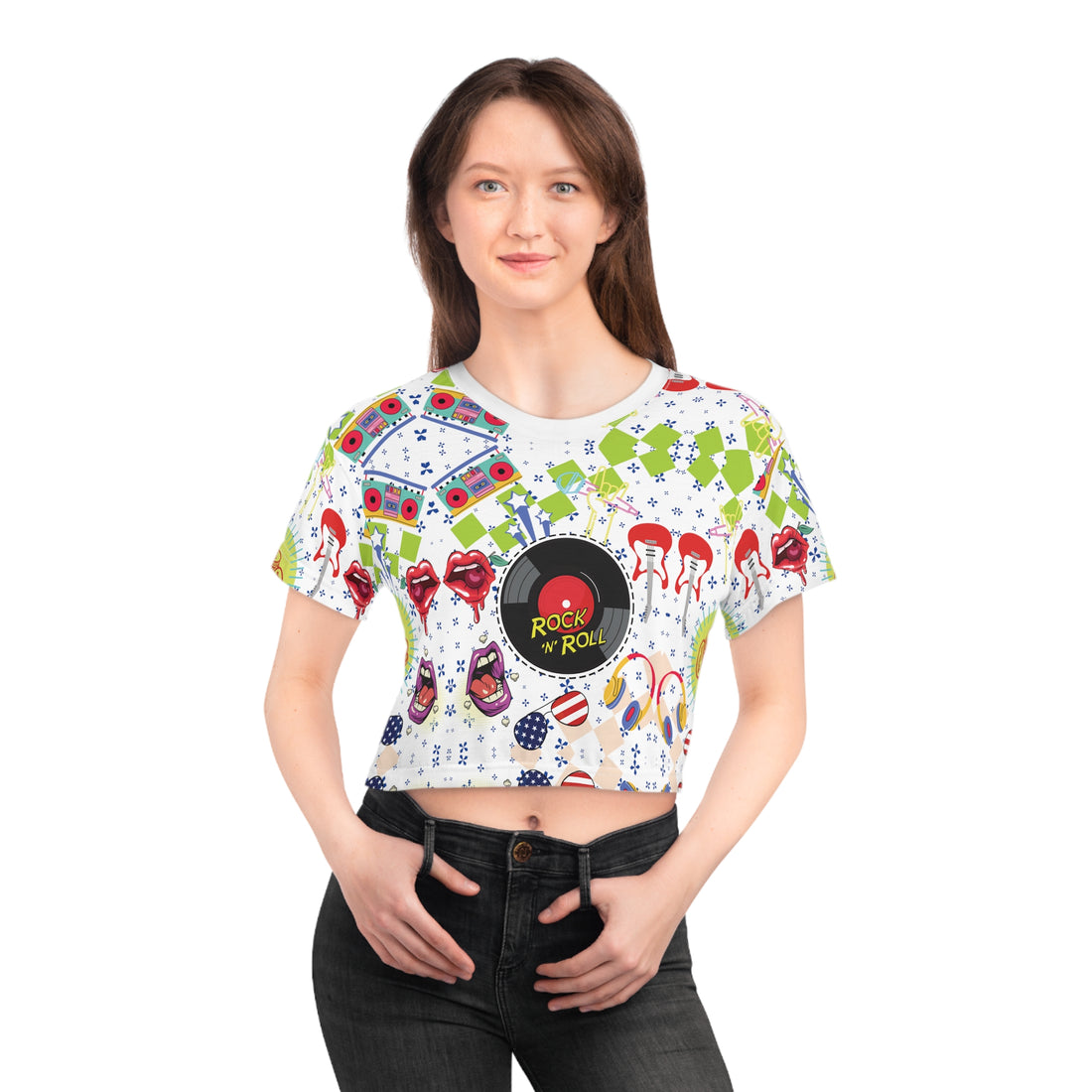 Rock N' Roll AOP Crop Tee