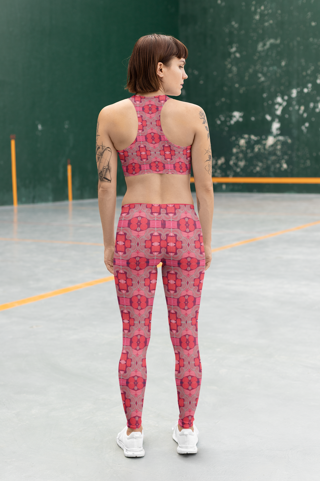 Red Geometric Print Racerback Sports Bra & Yoga Legging