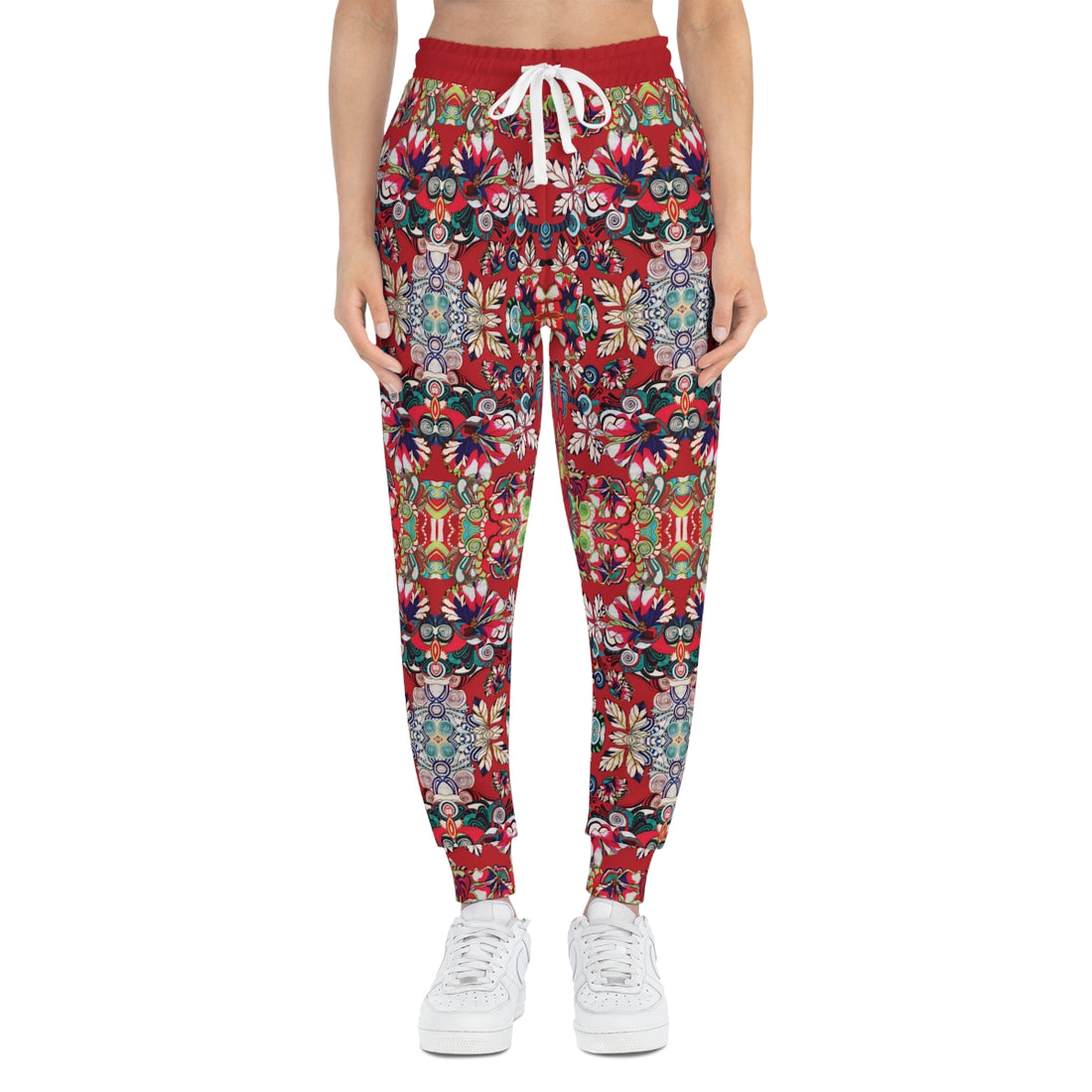 Deep Red Graphic Floral Pop AOP Joggers