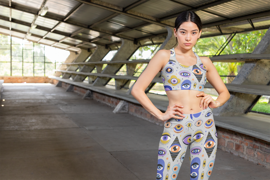 Slate Abstract Evil Eye Racerback Sports Bra & Yoga Leggings Bundle