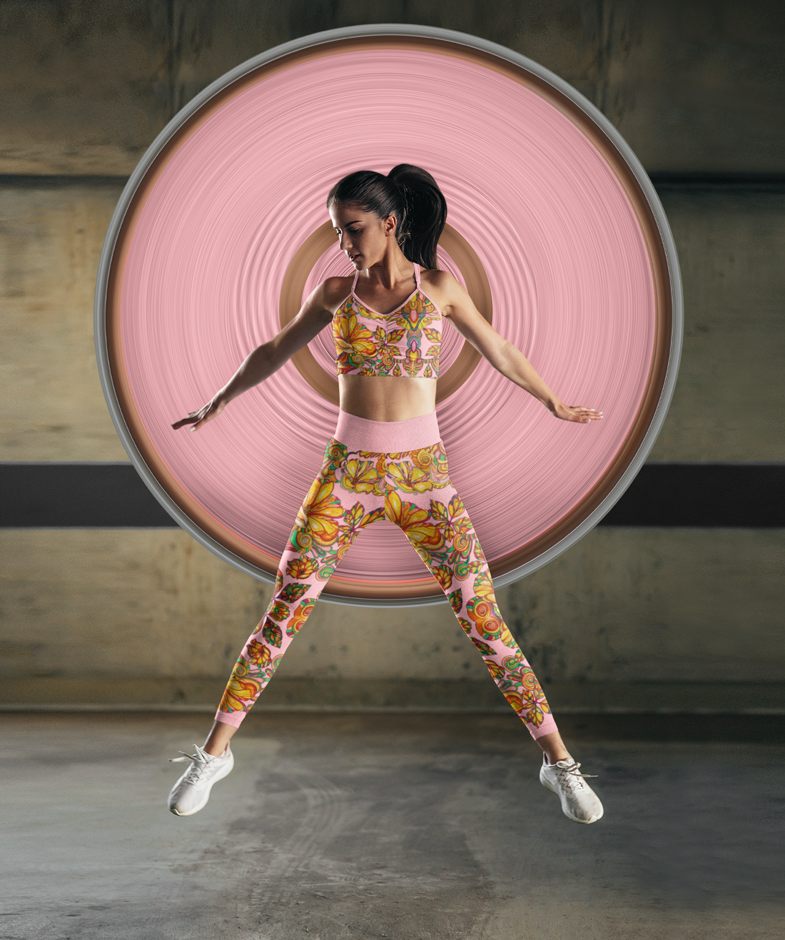 Blush Artsy Floral Racer Back Sports Bra & Yoga Leggings Bundle
