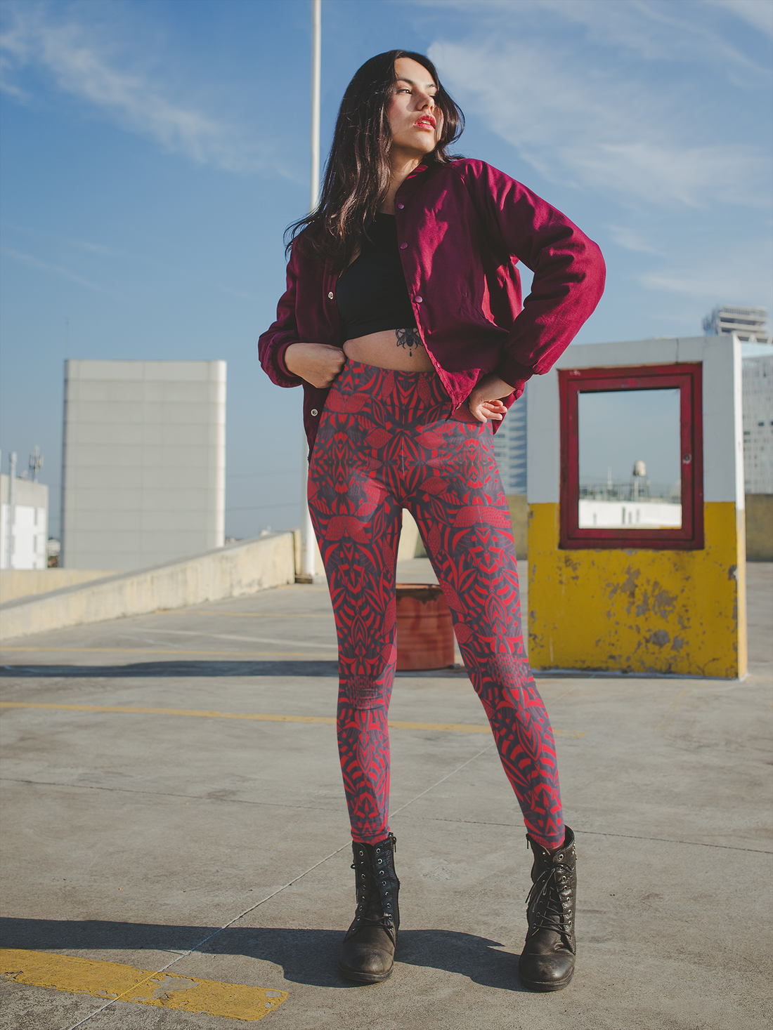 Red Tropical Minimalist Racerback Sports Bra & Spandex Legging Bundle