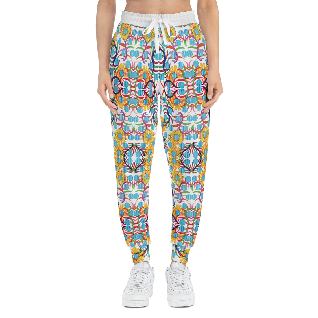 White AOP Sunflower Print Joggers