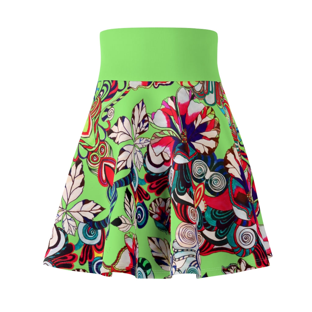 Graphic Floral Green Skater Skirt