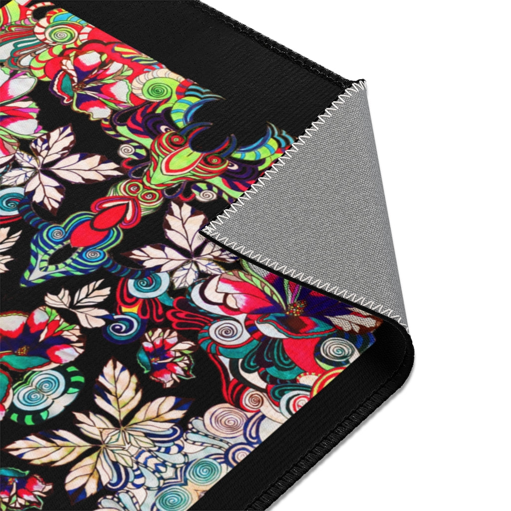 Artsy Floral Pop Black Area Rug