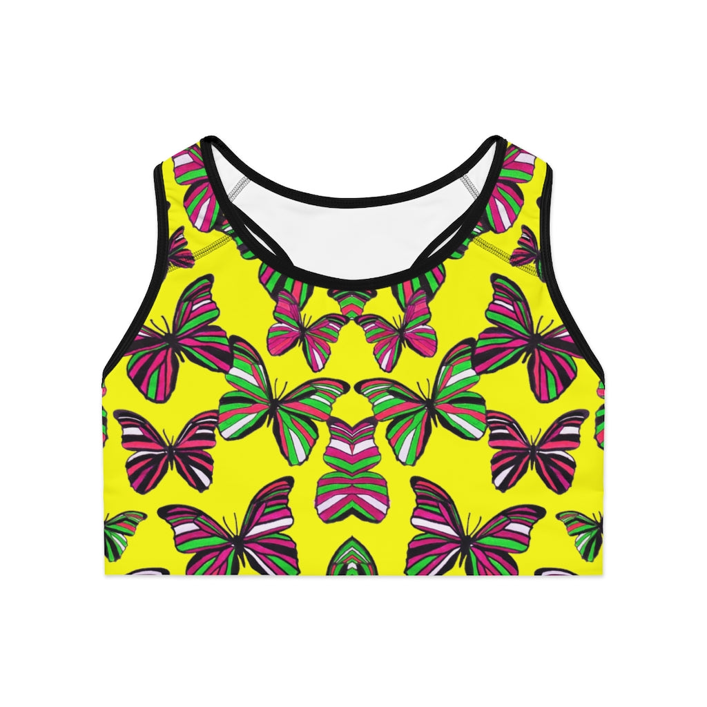 Canary Butterfly (AOP) Sports Bra