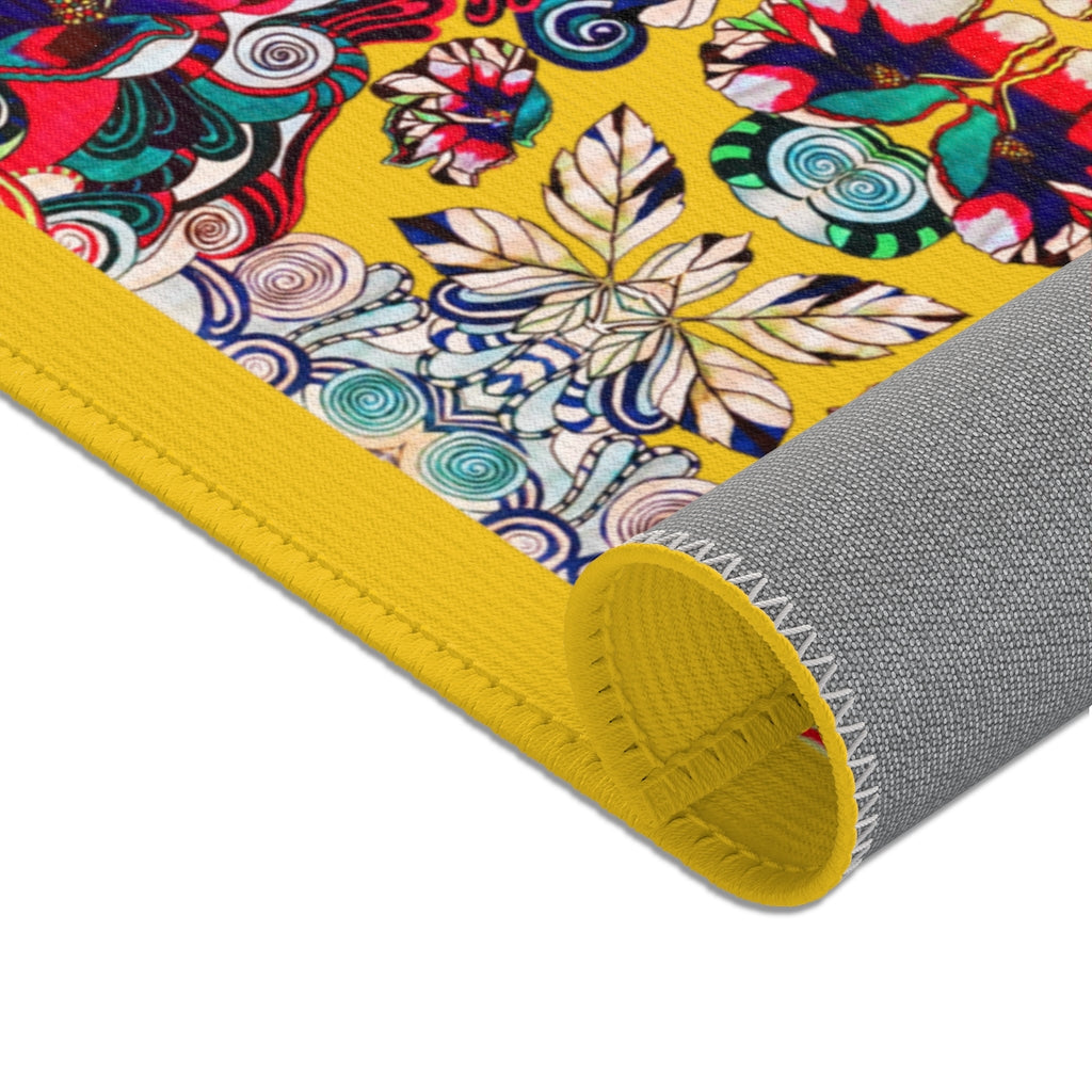 Artsy Floral Pop Yellow Area Rug