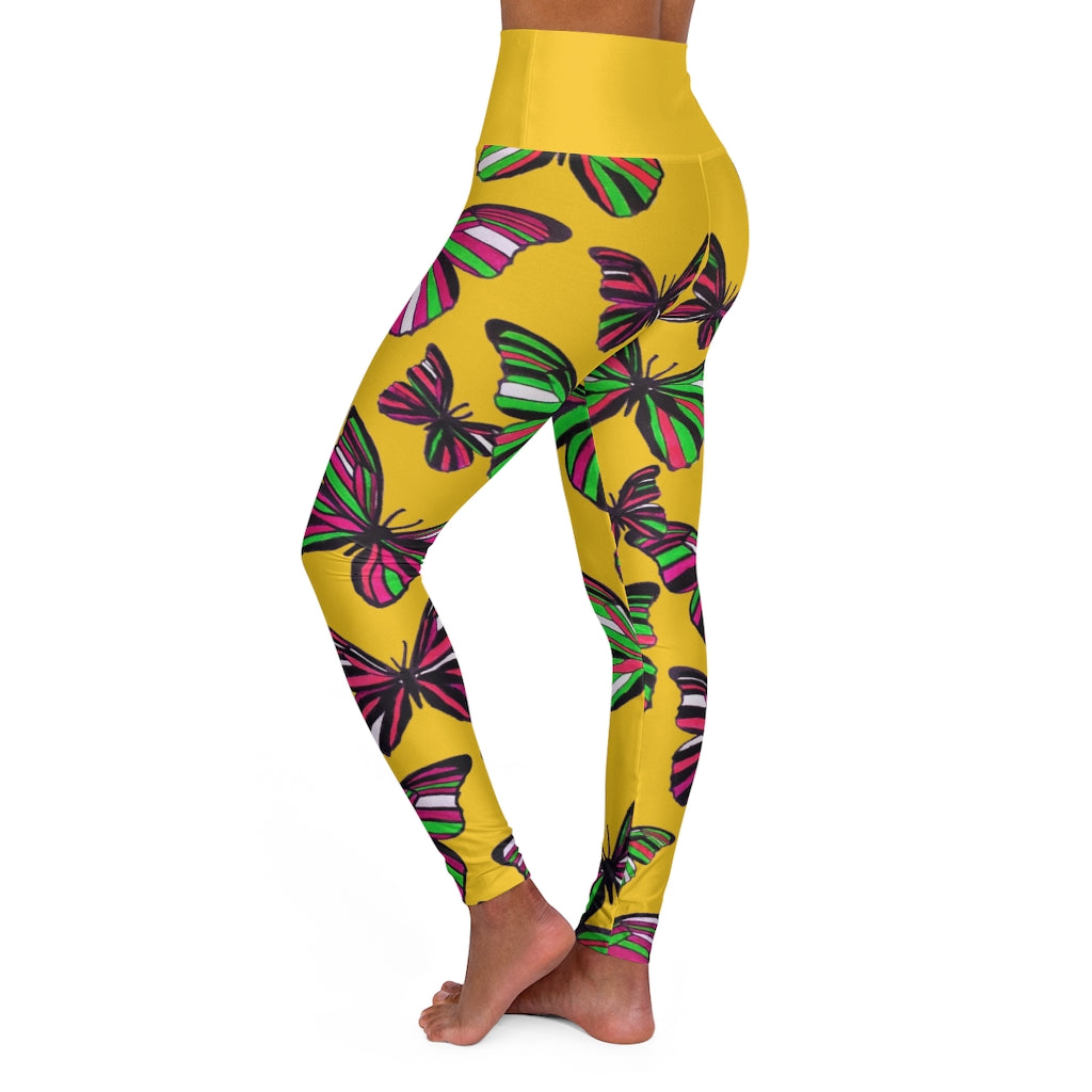 High Waisted Golden Yellow Butterfly Leggings