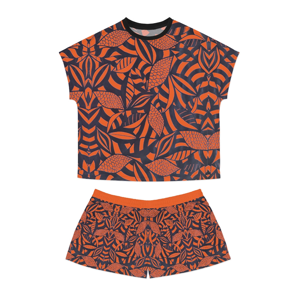 Orange Tropical Minimalist Short Pajama Set (AOP)