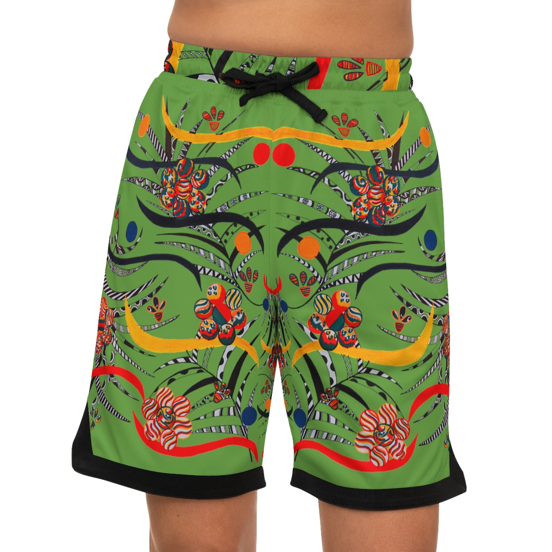 Olive Wilderness Basketball Rib Shorts (AOP)