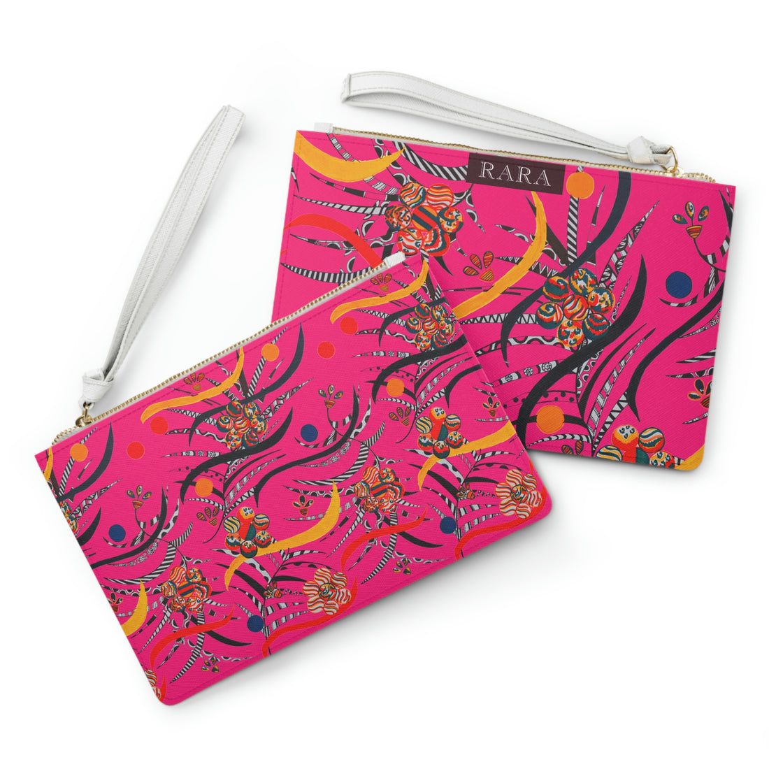 hot pink floral & animal print clutch bag
